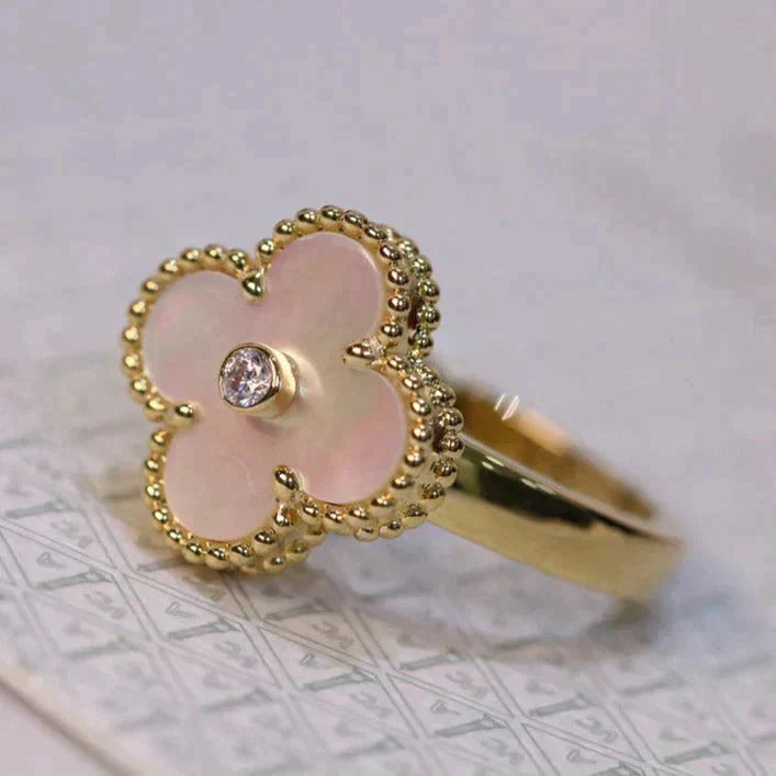 [Regal Gem]CLOVER PINK MOP RING GOLD DIAMOND
