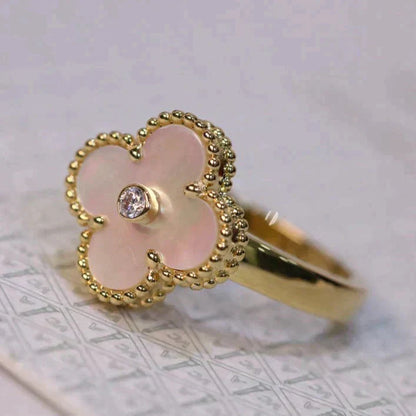 [Regal Gem]CLOVER PINK MOP RING GOLD DIAMOND