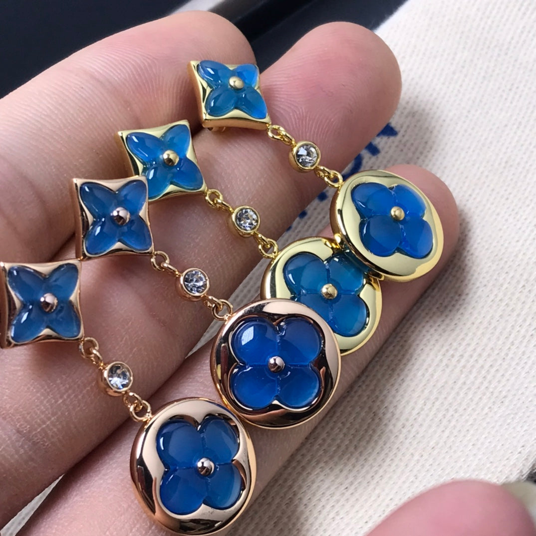[Regal Gem]STAR AND SUN AGATE DIAMOND EARRINGS
