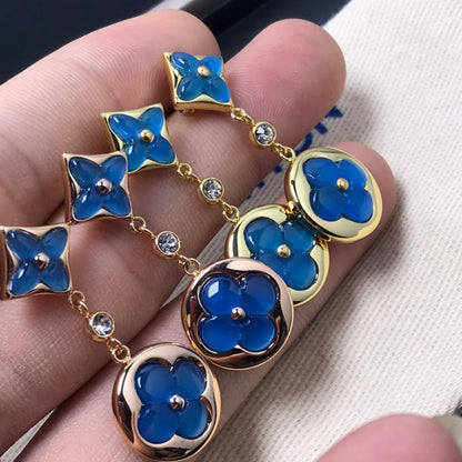[Regal Gem]STAR AND SUN AGATE DIAMOND EARRINGS