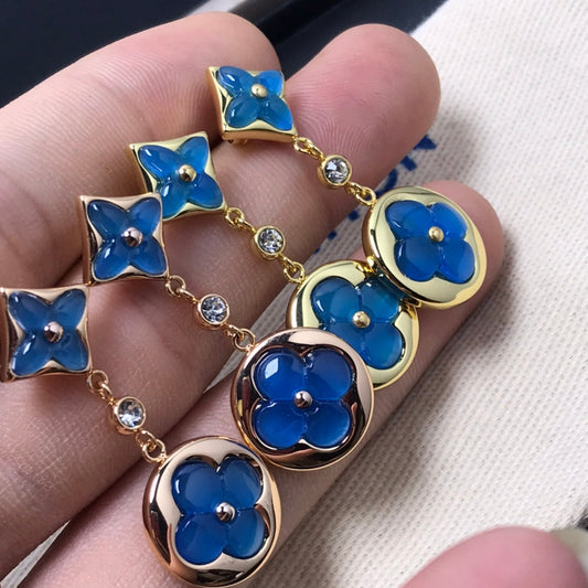 [Regal Gem]STAR AND SUN AGATE DIAMOND EARRINGS