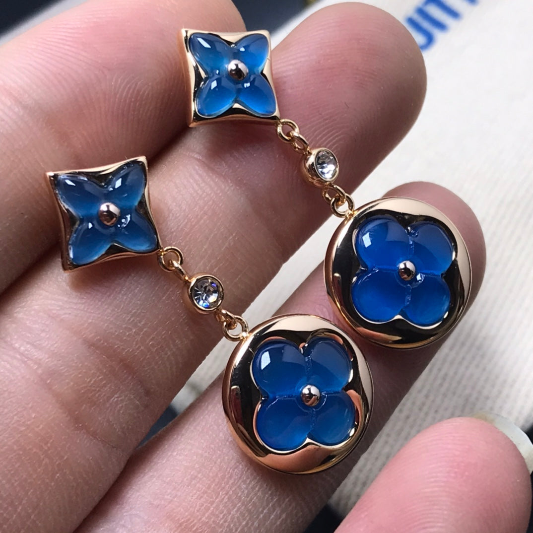[Regal Gem]STAR AND SUN AGATE DIAMOND EARRINGS