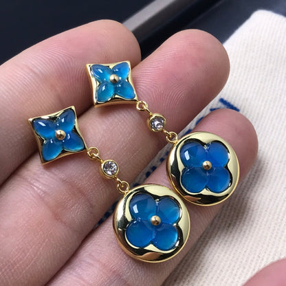 [Regal Gem]STAR AND SUN AGATE DIAMOND EARRINGS