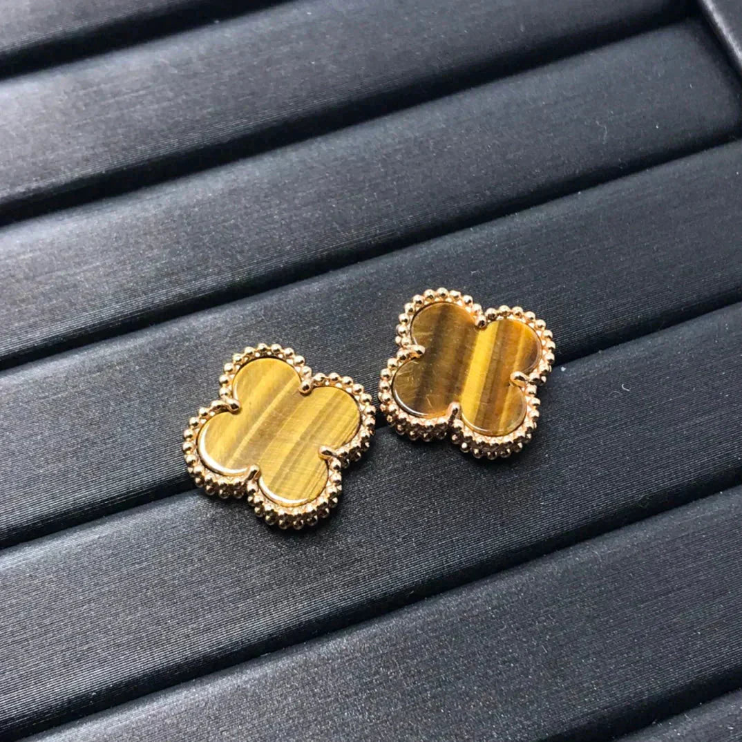 [Regal Gem]CLOVER MEDIUM 1 MOTIFS TIGER EYE EARRINGS