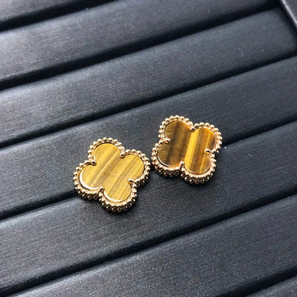 [Regal Gem]CLOVER MEDIUM 1 MOTIFS TIGER EYE EARRINGS