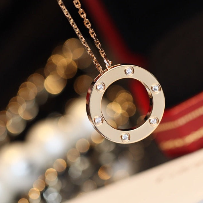 [Regal Gem]LOVE NECKLACE 16MM 6 DIAMONDS PINK GOLD