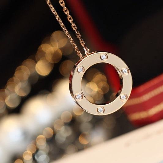 [Regal Gem]LOVE NECKLACE 16MM 6 DIAMONDS PINK GOLD
