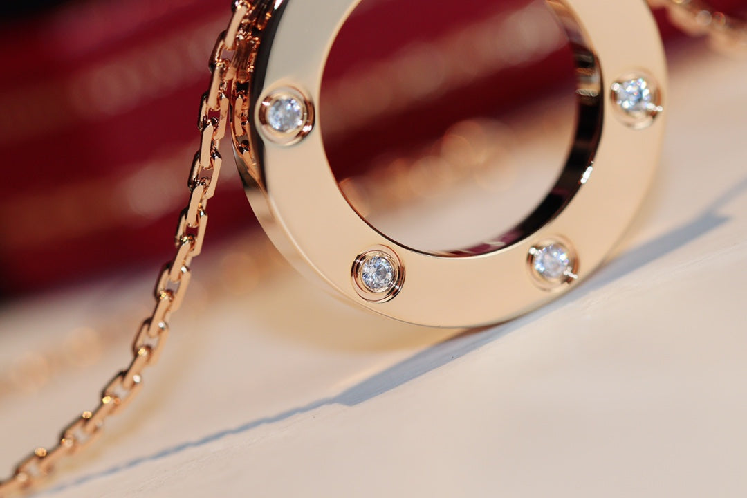 [Regal Gem]LOVE NECKLACE 16MM 6 DIAMONDS PINK GOLD