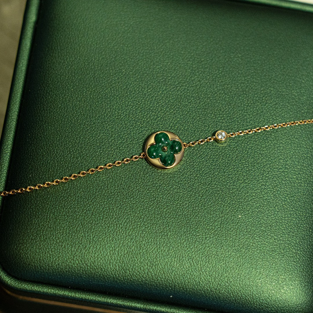 [Regal Gem]SUN MALACHITE 1 DIAMOND PINK GOLD BRACELET
