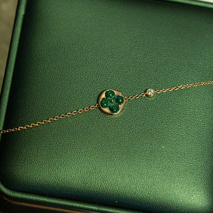 [Regal Gem]SUN MALACHITE 1 DIAMOND PINK GOLD BRACELET