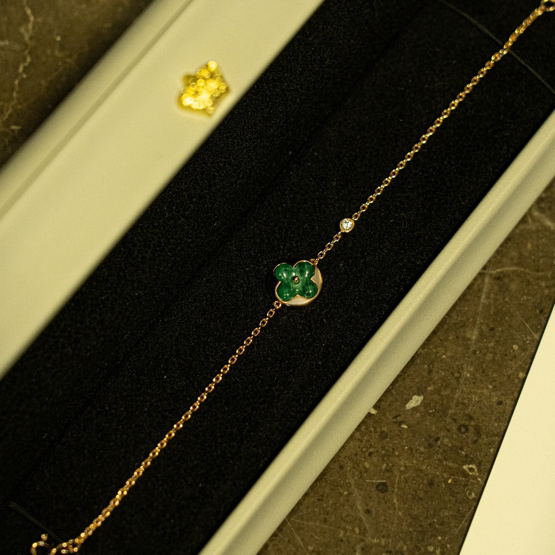 [Regal Gem]SUN MALACHITE 1 DIAMOND PINK GOLD BRACELET