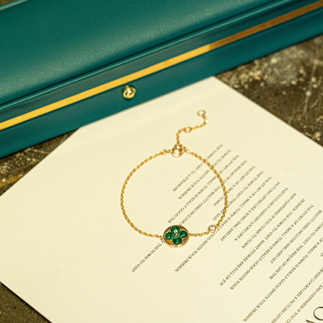 [Regal Gem]SUN MALACHITE 1 DIAMOND PINK GOLD BRACELET