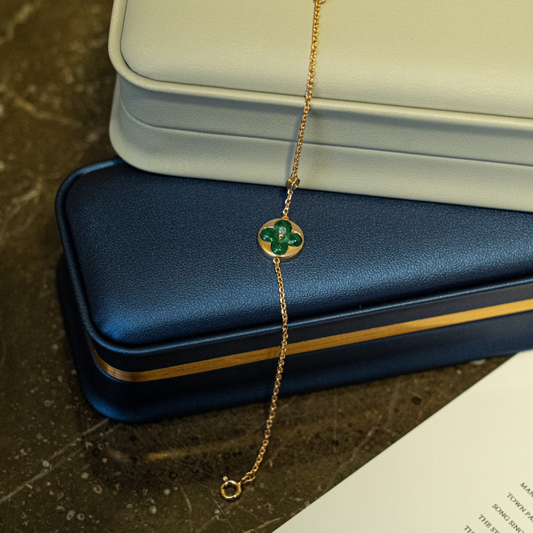 [Regal Gem]SUN MALACHITE 1 DIAMOND PINK GOLD BRACELET