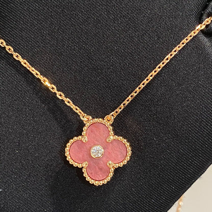 [Regal Gem]CLOVER 15MM DIAMOND RHODONITE NECKLACE