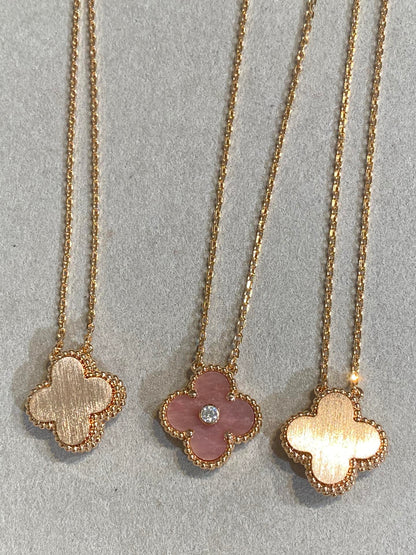 [Regal Gem]CLOVER 15MM DIAMOND RHODONITE NECKLACE