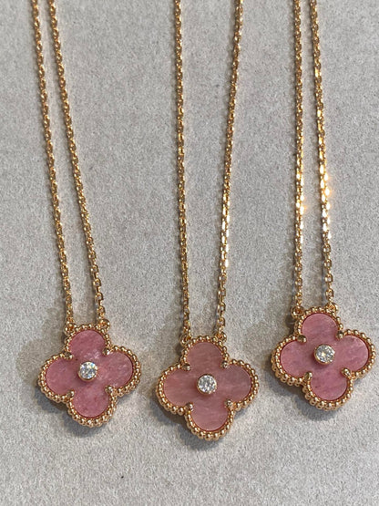 [Regal Gem]CLOVER 15MM DIAMOND RHODONITE NECKLACE