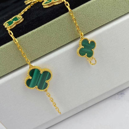 [Regal Gem]MAGIC CLOVER MALACHITE GOLD BRACELET 5 MOTIFS