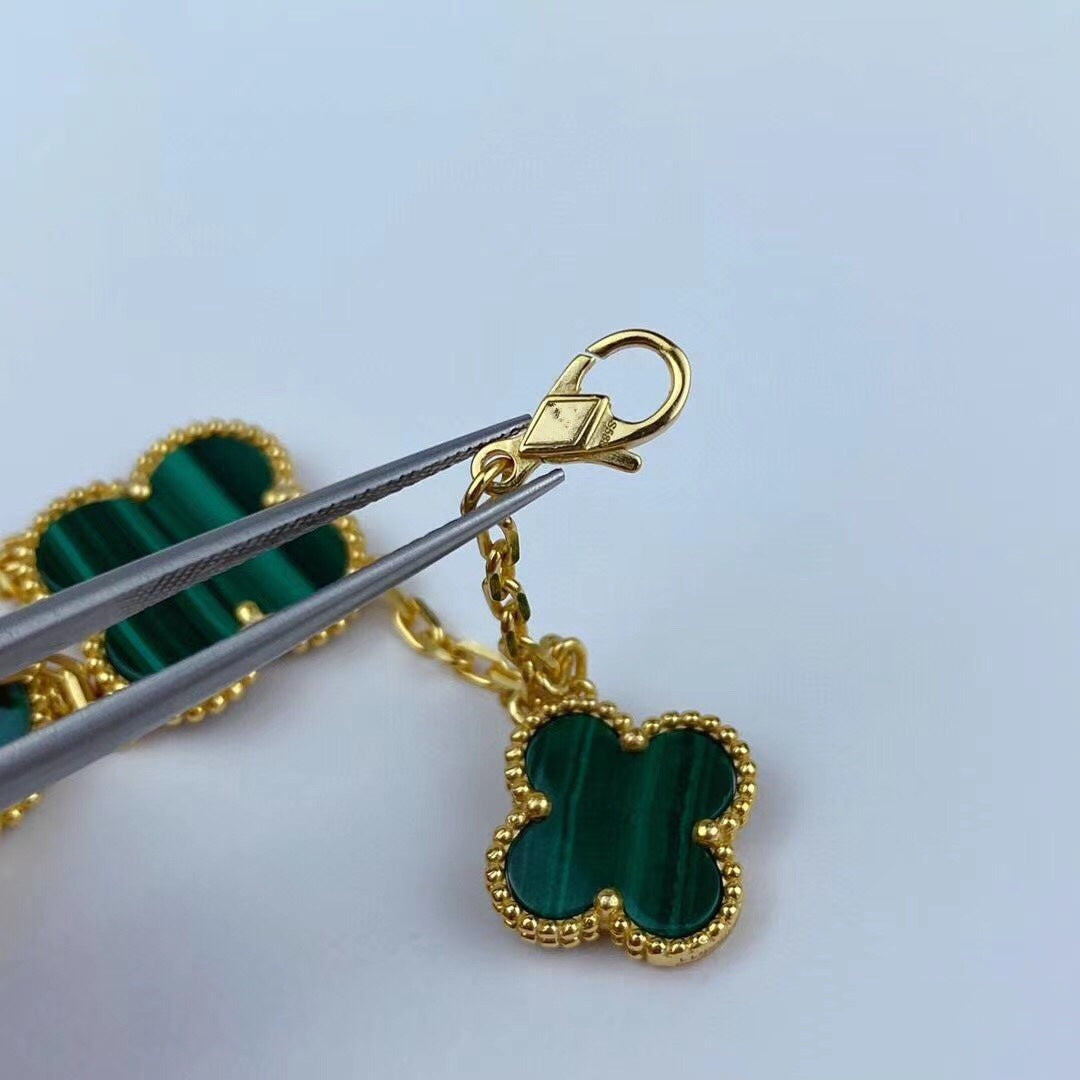 [Regal Gem]MAGIC CLOVER MALACHITE GOLD BRACELET 5 MOTIFS
