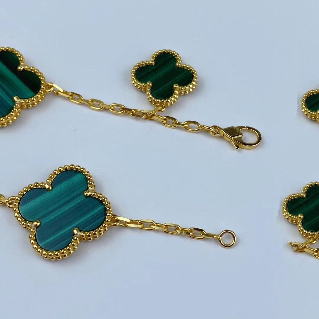 [Regal Gem]MAGIC CLOVER MALACHITE GOLD BRACELET 5 MOTIFS