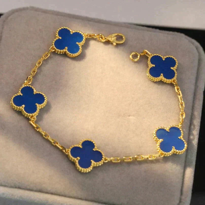 [Regal Gem] CLOVER 5 MOTIF BLUE AGATE BRACELET COLLECTION