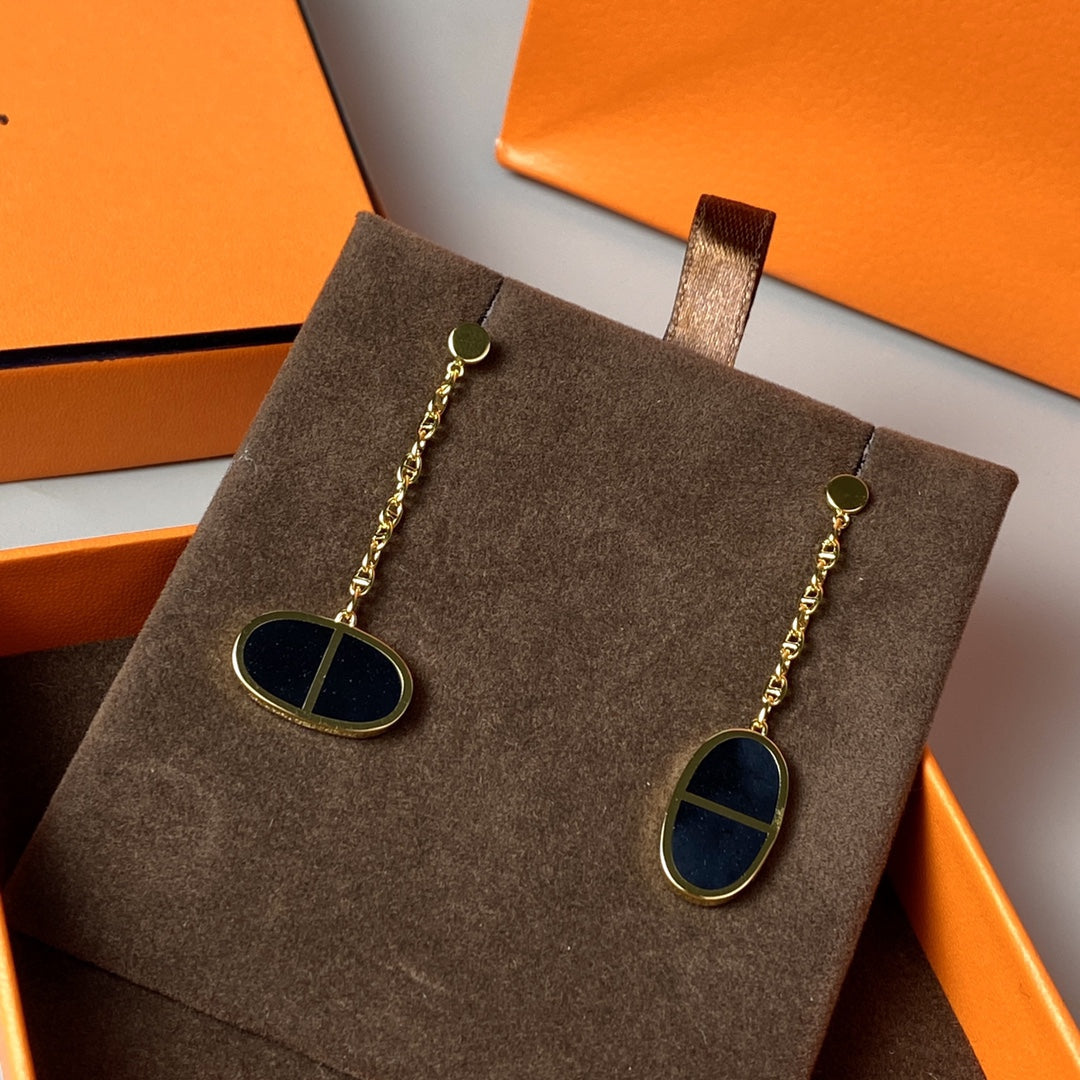 [Regal Gem]CHAINE VERSO BLACK CERAMIC EARRINGS