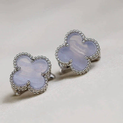 [Regal Gem]CLOVER MEDIUM 1 MOTIFS  WHITE MOP EARRINGS SILVER