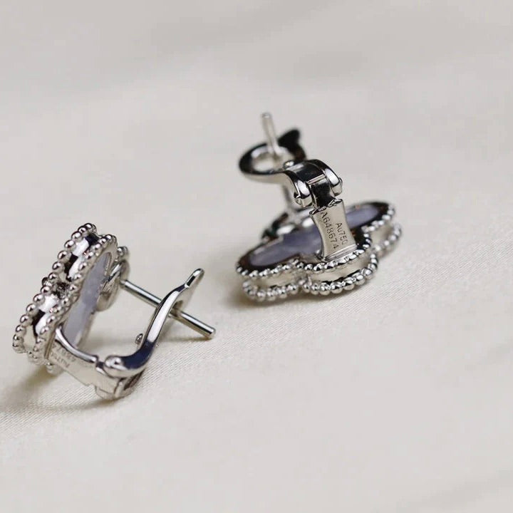 [Regal Gem]CLOVER MEDIUM 1 MOTIFS  WHITE MOP EARRINGS SILVER