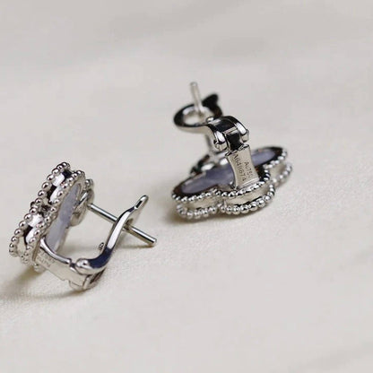 [Regal Gem]CLOVER MEDIUM 1 MOTIFS  WHITE MOP EARRINGS SILVER