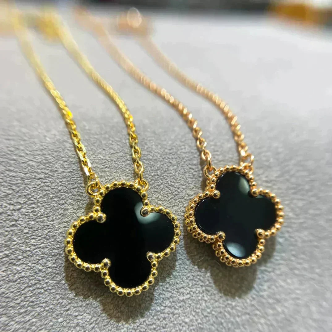 [Regal Gem]CLOVER 15MM BLACK ONYX SINGLE FLOWER NECKLACE