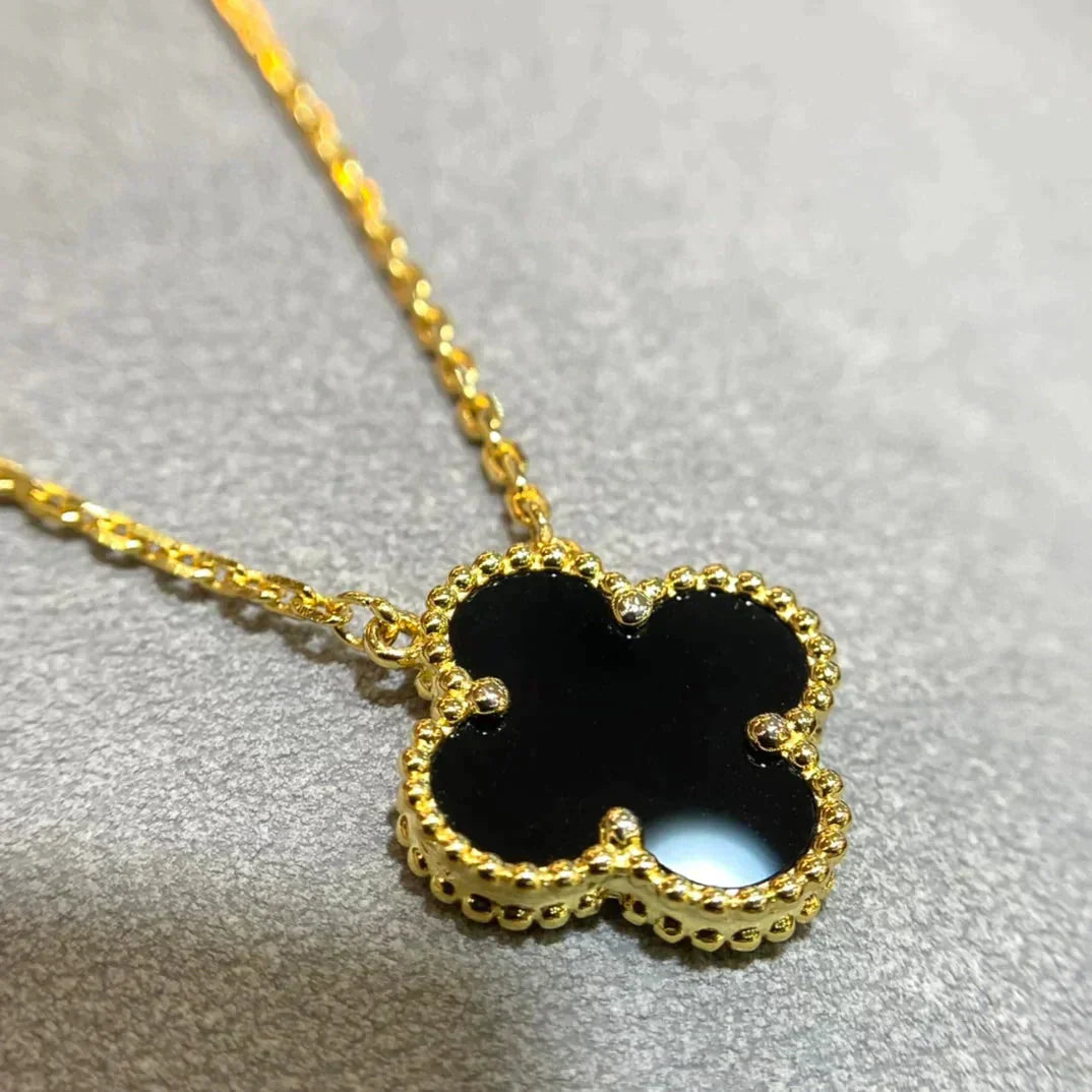 [Regal Gem]CLOVER 15MM BLACK ONYX SINGLE FLOWER NECKLACE