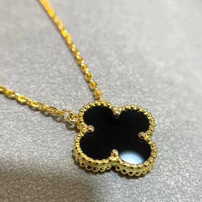 [Regal Gem]CLOVER 15MM BLACK ONYX SINGLE FLOWER NECKLACE