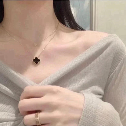 [Regal Gem]CLOVER 15MM BLACK ONYX SINGLE FLOWER NECKLACE