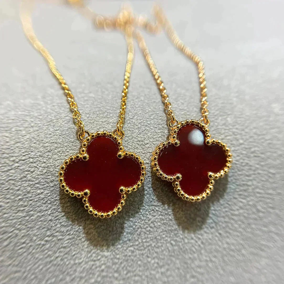 [Regal Gem]CLOVER 15MM CARNELIAN SINGLE FLOWER NECKLACE