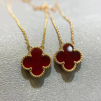[Regal Gem]CLOVER 15MM CARNELIAN SINGLE FLOWER NECKLACE