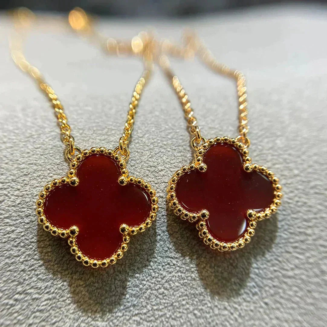 [Regal Gem]CLOVER 15MM CARNELIAN SINGLE FLOWER NECKLACE