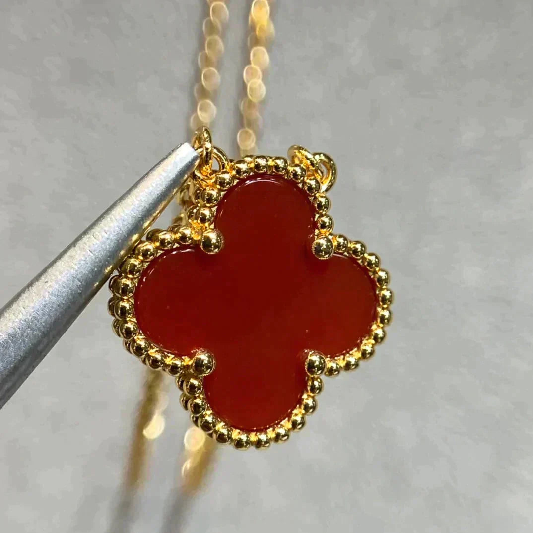 [Regal Gem]CLOVER 15MM CARNELIAN SINGLE FLOWER NECKLACE