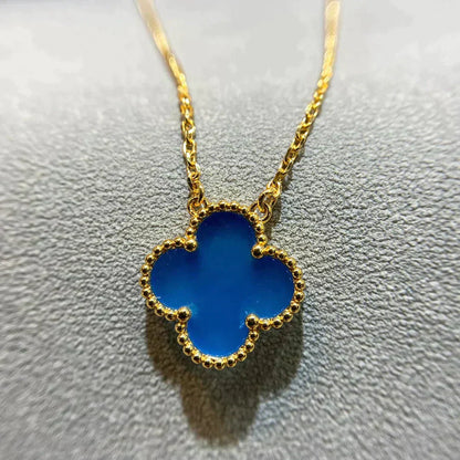 [Regal Gem]CLOVER 15MM BLUE AGATE NECKLACE