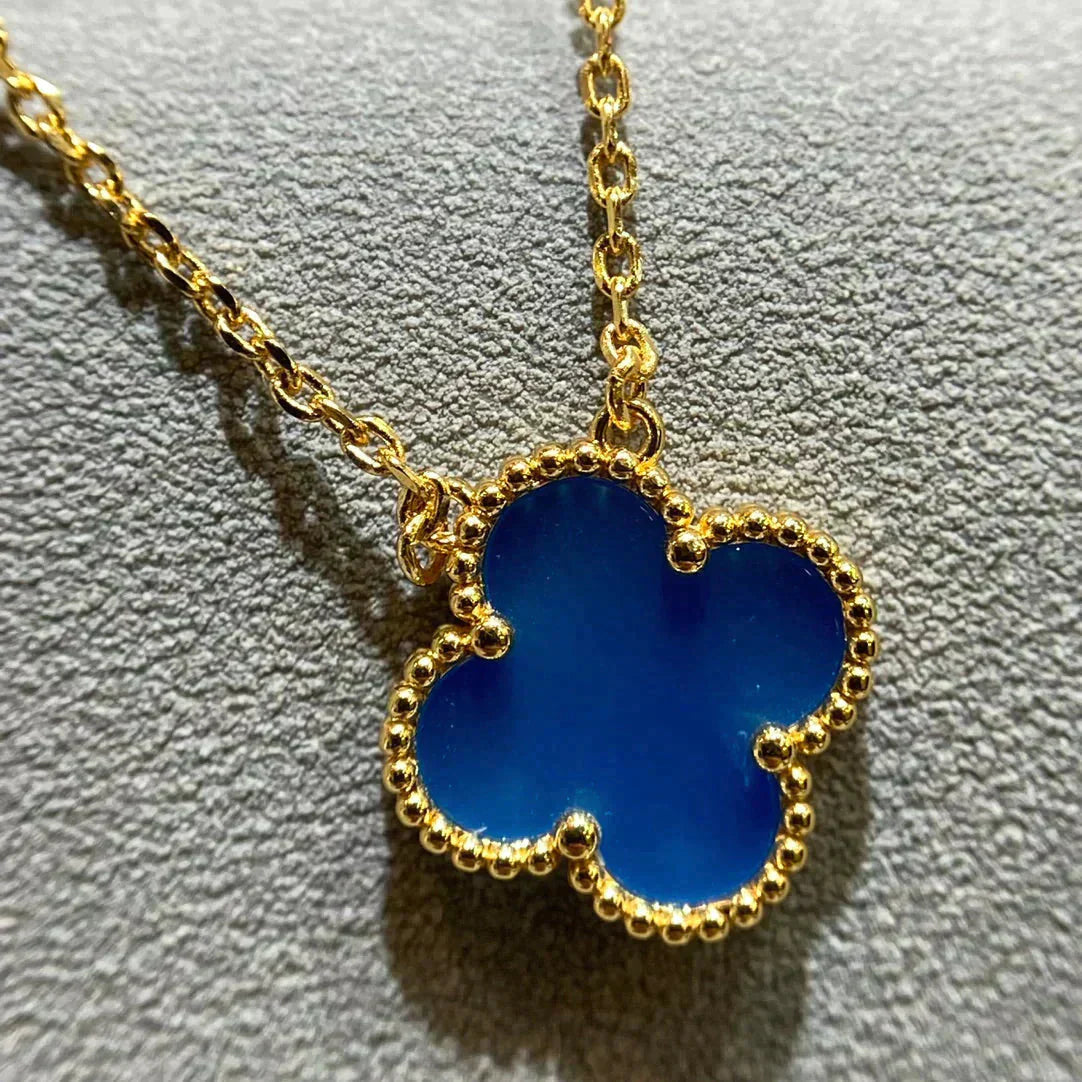 [Regal Gem]CLOVER 15MM BLUE AGATE NECKLACE