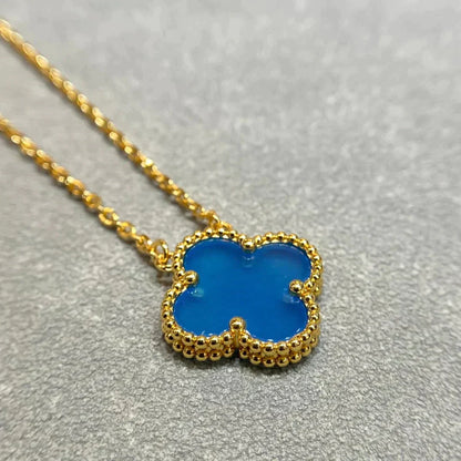 [Regal Gem]CLOVER 15MM BLUE AGATE NECKLACE