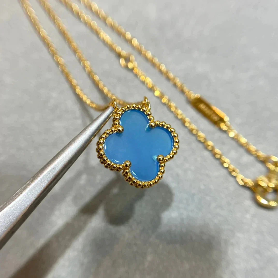 [Regal Gem]CLOVER 15MM BLUE AGATE NECKLACE