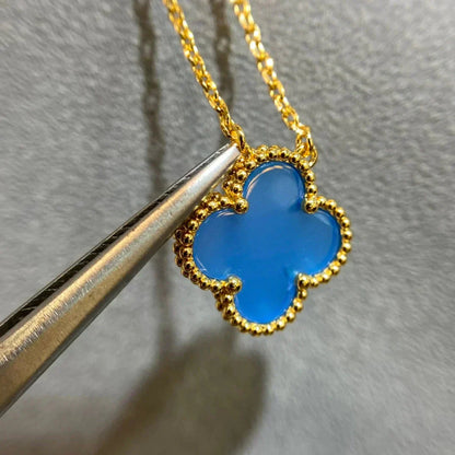 [Regal Gem]CLOVER 15MM BLUE AGATE NECKLACE