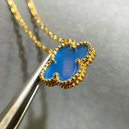 [Regal Gem]CLOVER 15MM BLUE AGATE NECKLACE