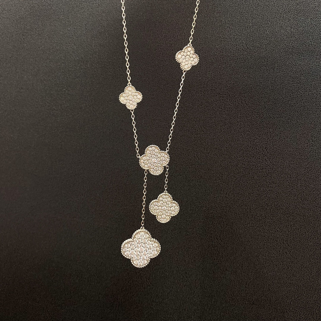 [Regal Gem]CLOVER 5 MOTIFS SILVER DIAMONDS NECKLACE