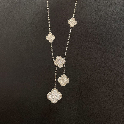 [Regal Gem]CLOVER 5 MOTIFS SILVER DIAMONDS NECKLACE