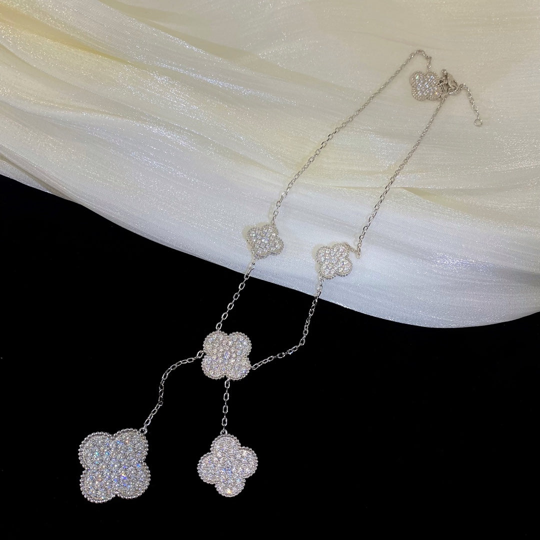[Regal Gem]CLOVER 5 MOTIFS SILVER DIAMONDS NECKLACE