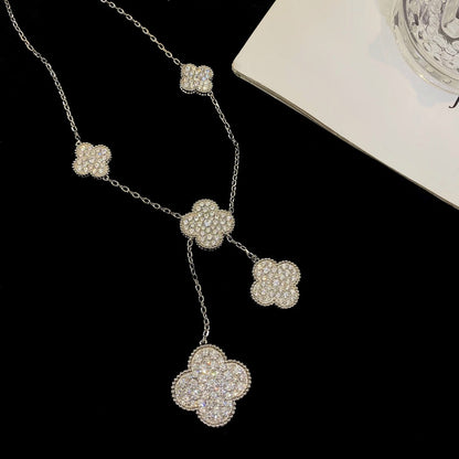 [Regal Gem]CLOVER 5 MOTIFS SILVER DIAMONDS NECKLACE