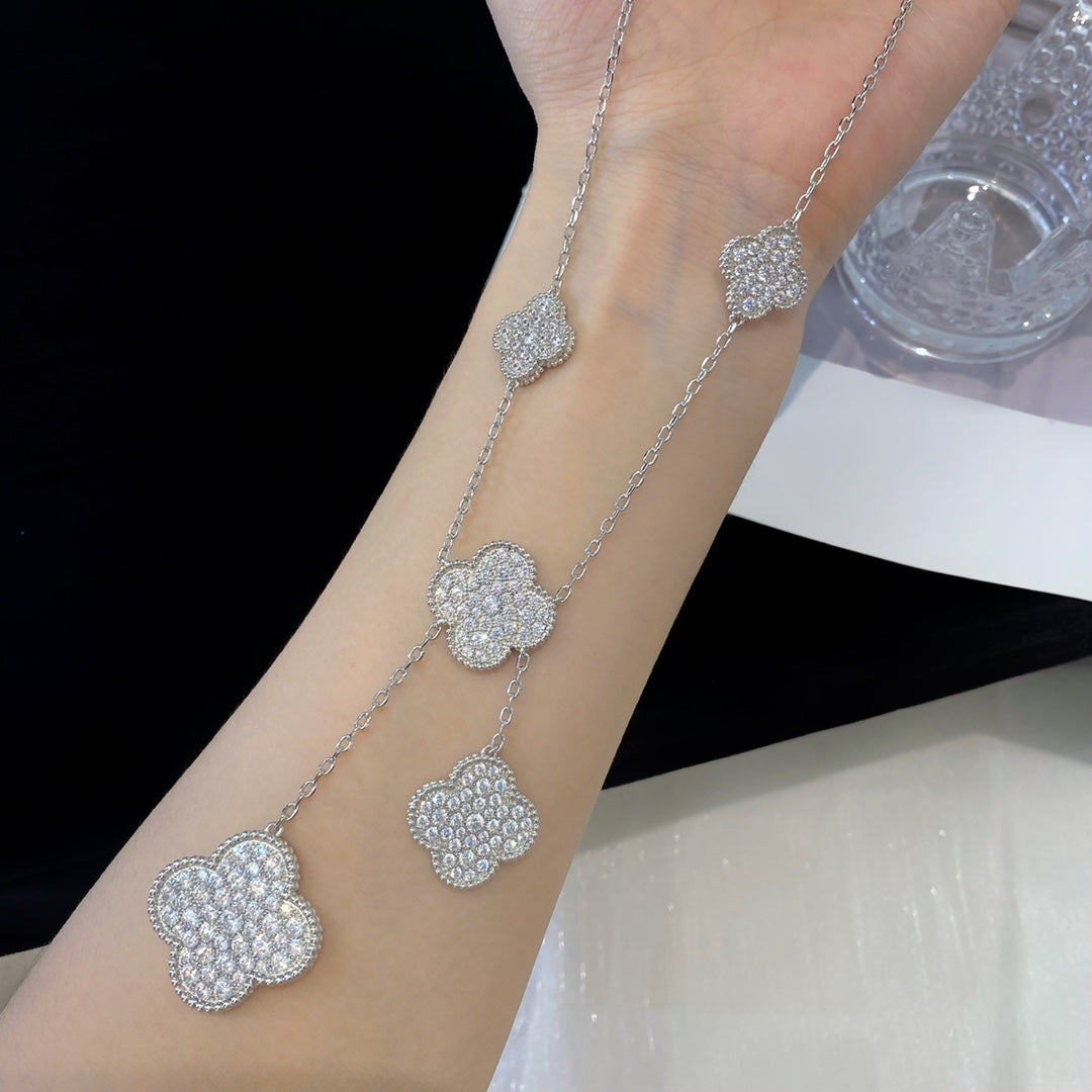 [Regal Gem]CLOVER 5 MOTIFS SILVER DIAMONDS NECKLACE