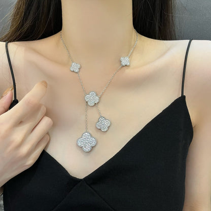 [Regal Gem]CLOVER 5 MOTIFS SILVER DIAMONDS NECKLACE