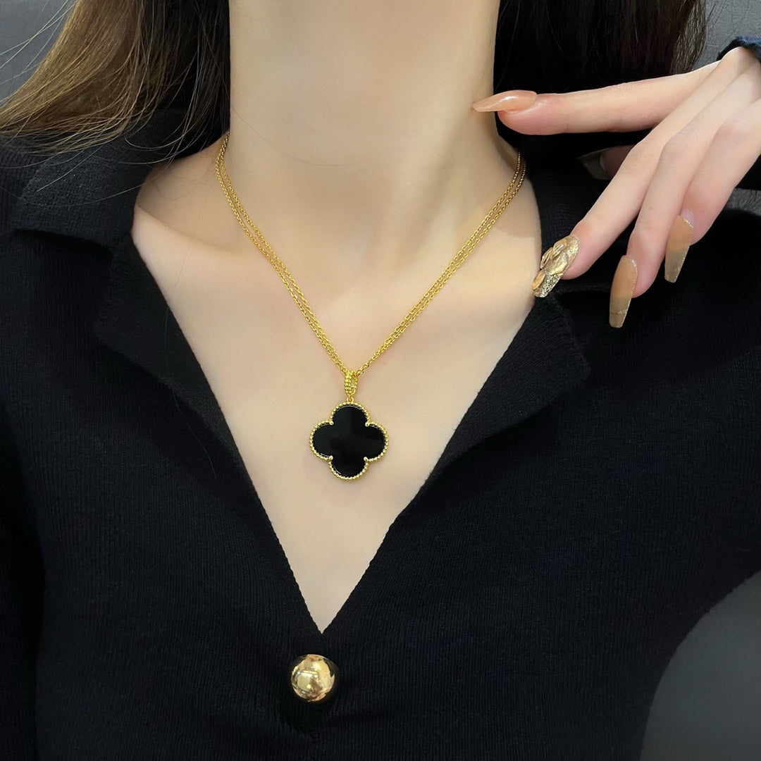 [Regal Gem]CLOVER 25MM NECKLACE GOLD ONYX