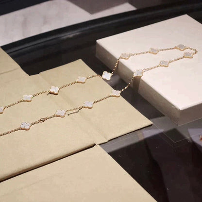 [Regal Gem]CLOVER 20 MOTIFS WHITE MOP NECKLACE